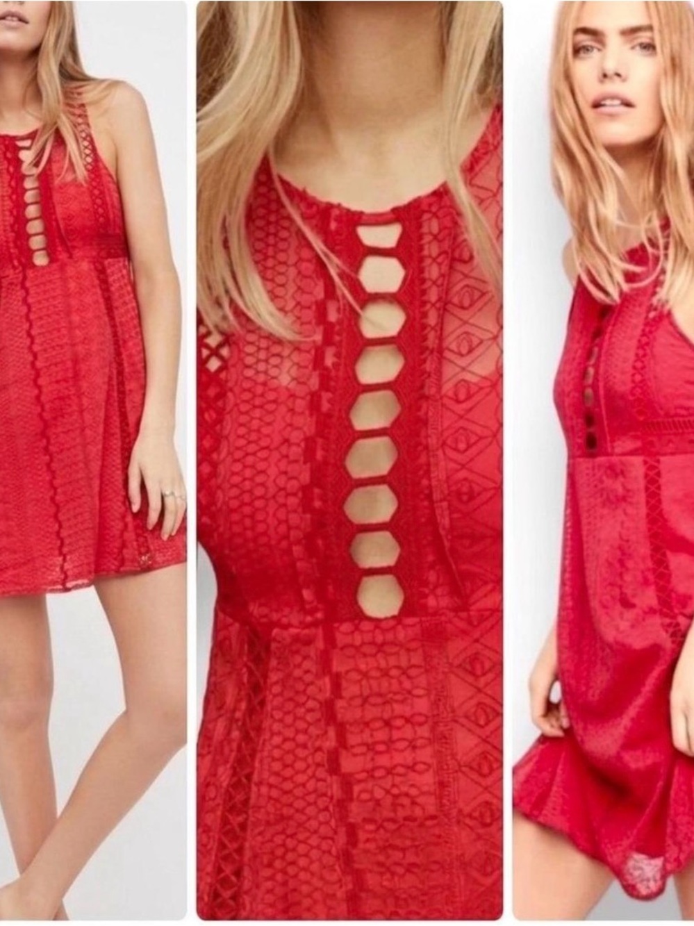 Free People Red Lace Mini Dress Size 6